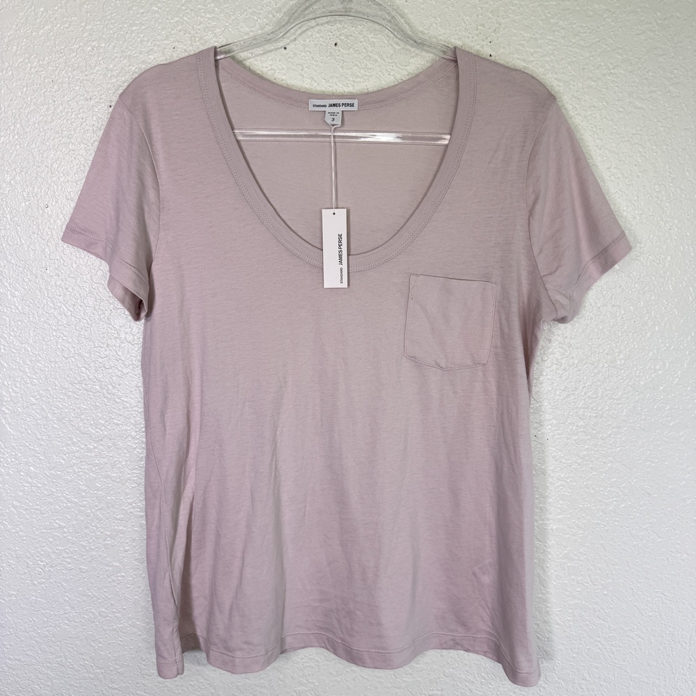 James Perse Shirt Womens 3 Large Scoop Neck Pocket Basic Plain Tee Cotton NEW